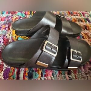 Gordon Rush Men’s Naples Two Strap Buckle Slip On Sandals US 12, Black